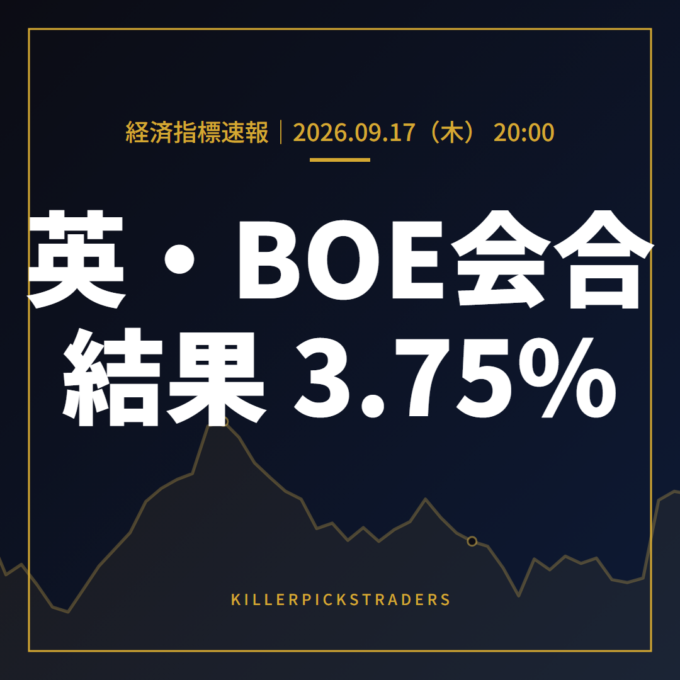 【英・BOE会合】英中銀（BOE）政策金利 3.75%（予想3.75%・前回3.75%）ほか1指標｜9/17速報