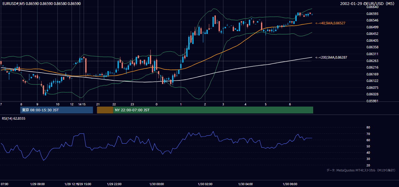 2002年1月29日(火) EUR/USD 5分足チャート