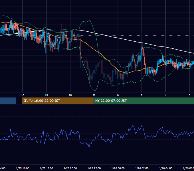 2002年1月25日（金） USD/JPY 5分足チャート