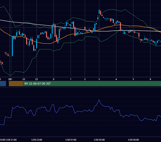 2002年1月29日（火） USD/JPY 5分足チャート