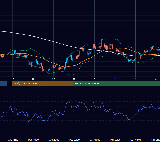2002年1月30日（水） USD/JPY 5分足チャート