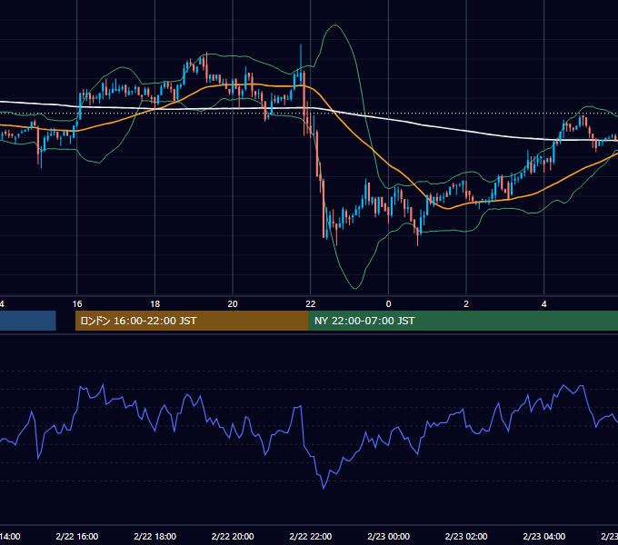 2002年2月22日（金） USD/JPY 5分足チャート