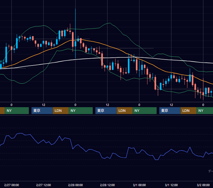 2002年2月25日〜3月1日 USD/JPY 1時間足チャート