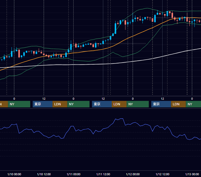 2007年1月8日〜1月12日 USD/JPY 1時間足チャート