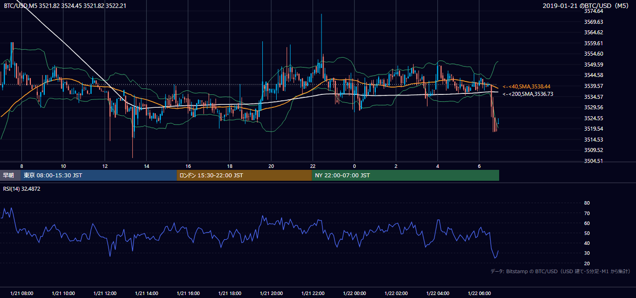 2019年1月21日（月） BTC/USD 5分足チャート