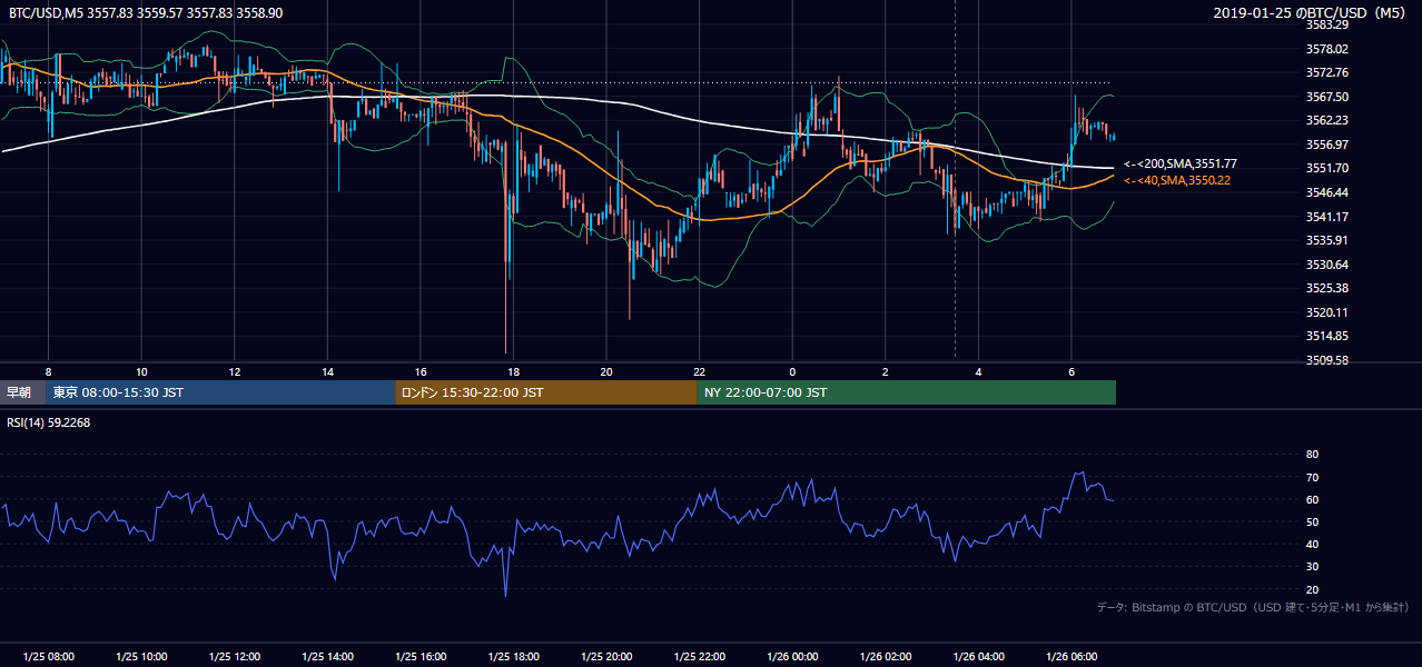 2019年1月25日（金） BTC/USD 5分足チャート
