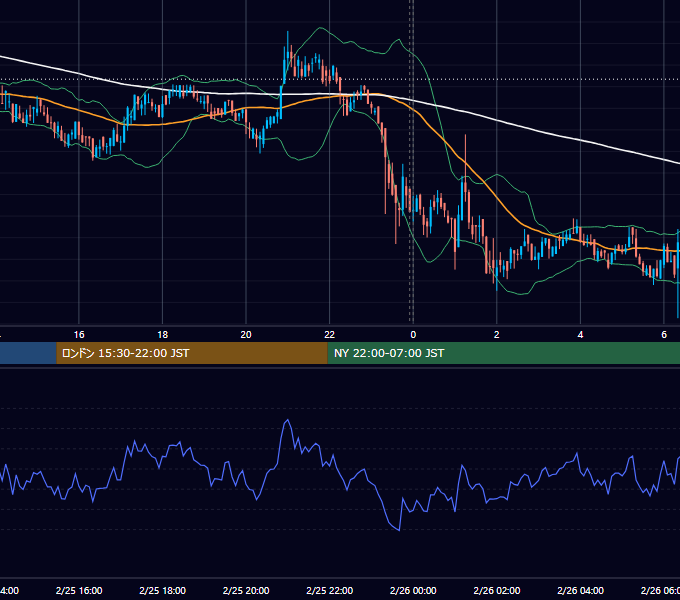 2020年2月25日（火） BTC/USD 5分足チャート