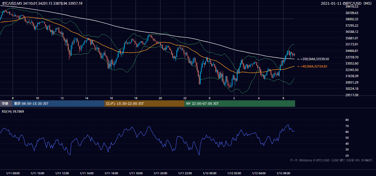 2021年1月11日（月） BTC/USD 5分足チャート