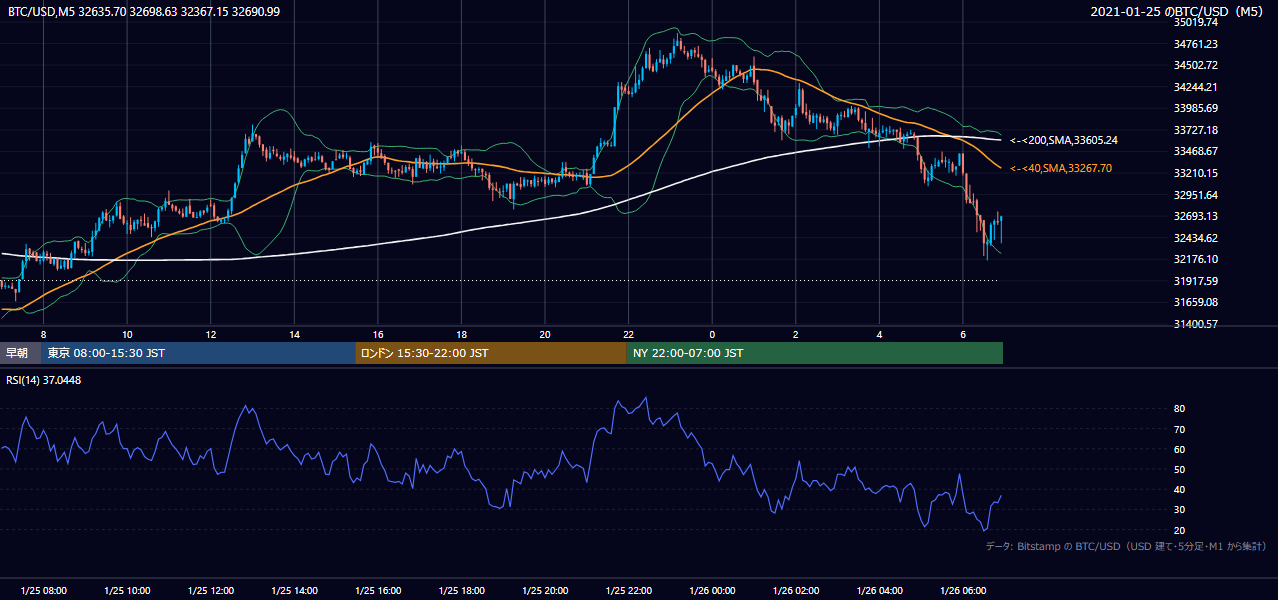 2021年1月25日（月） BTC/USD 5分足チャート