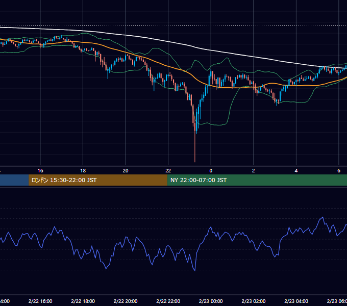 2021年2月22日（月） BTC/USD 5分足チャート