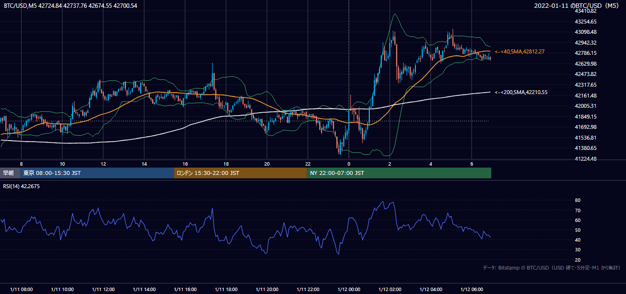 2022年1月11日（火） BTC/USD 5分足チャート