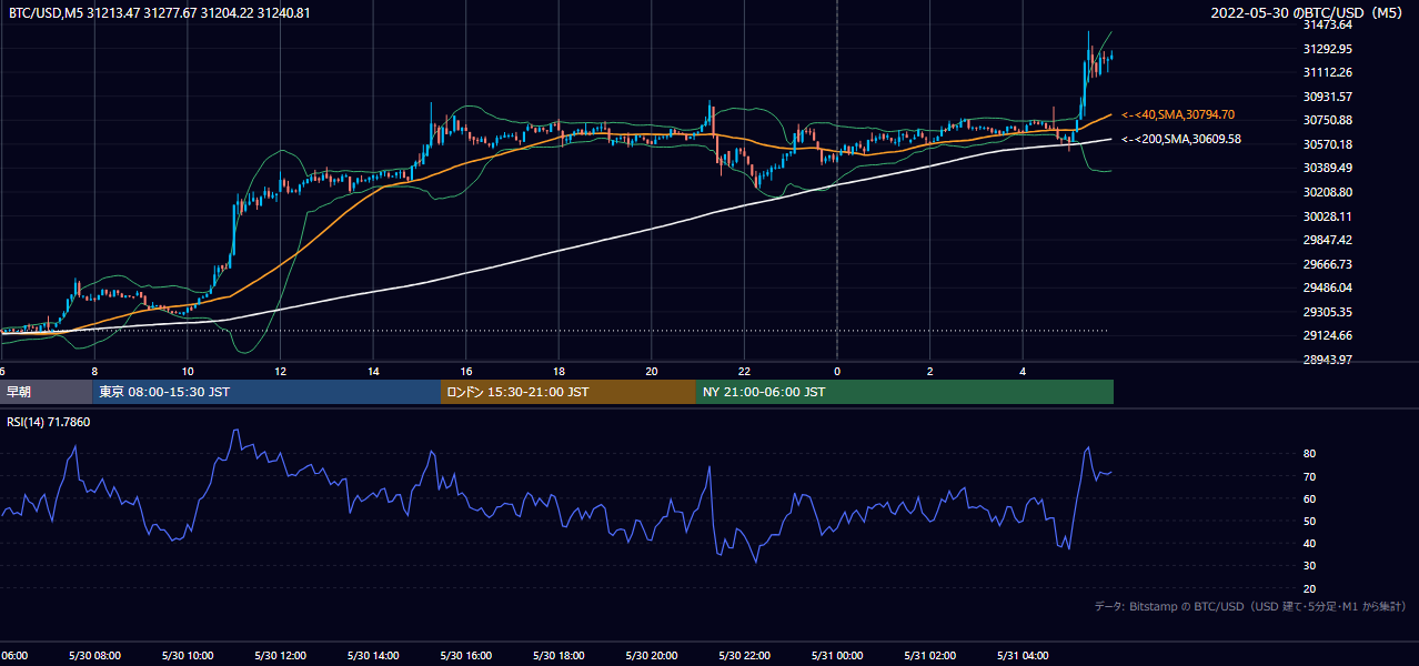 2022年5月30日(月) BTC/USD 5分足チャート