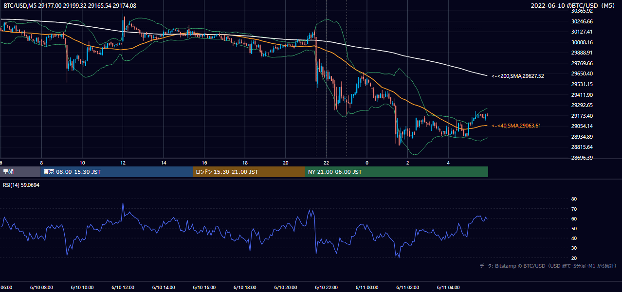 2022年6月10日(金) BTC/USD 5分足チャート