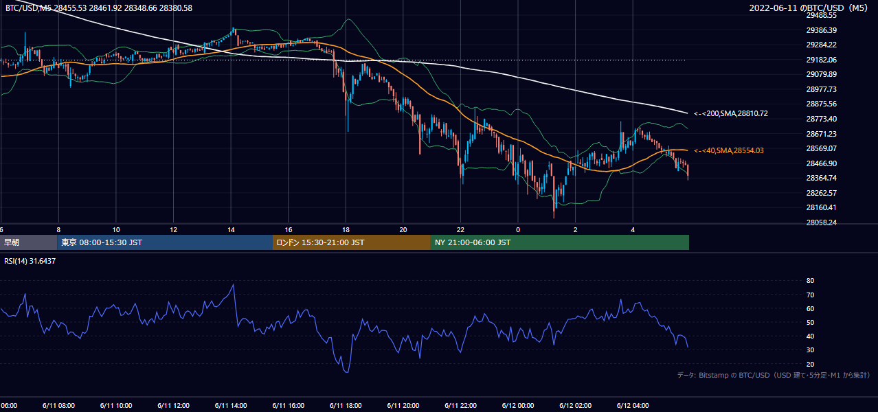 2022年6月11日（土） BTC/USD 5分足チャート