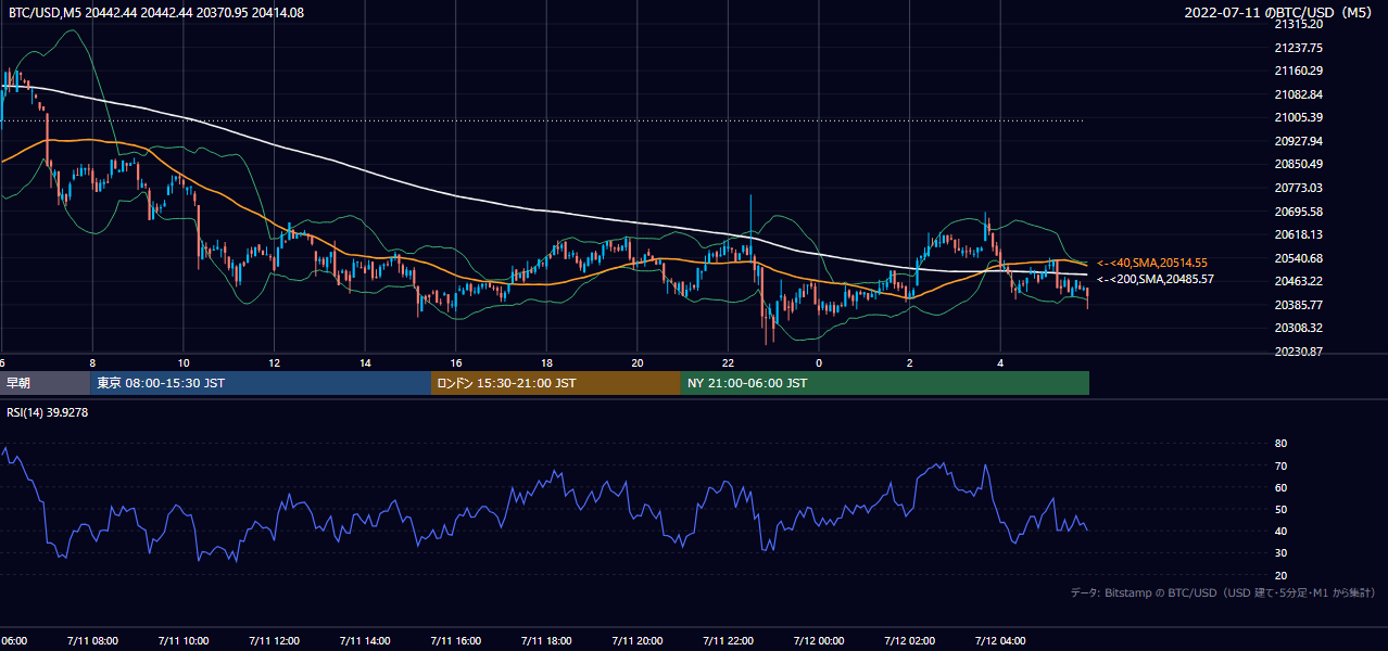 2022年7月11日（月） BTC/USD 5分足チャート