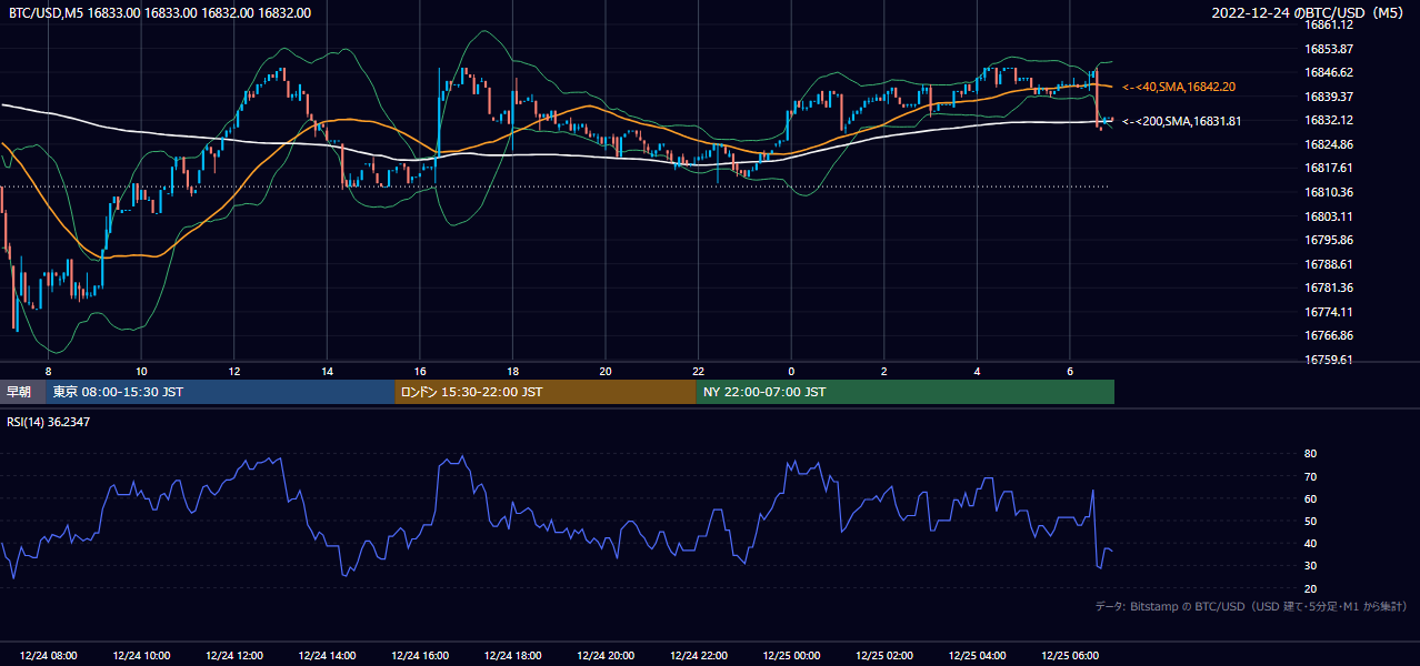2022年12月24日(土) BTC/USD 5分足チャート