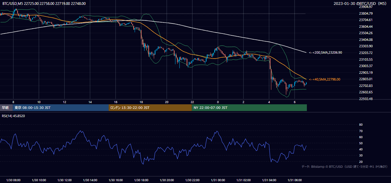 2023年1月30日（月） BTC/USD 5分足チャート