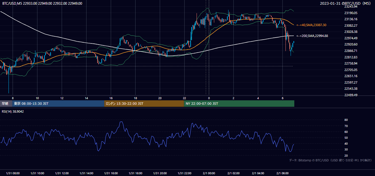 2023年1月31日（火） BTC/USD 5分足チャート