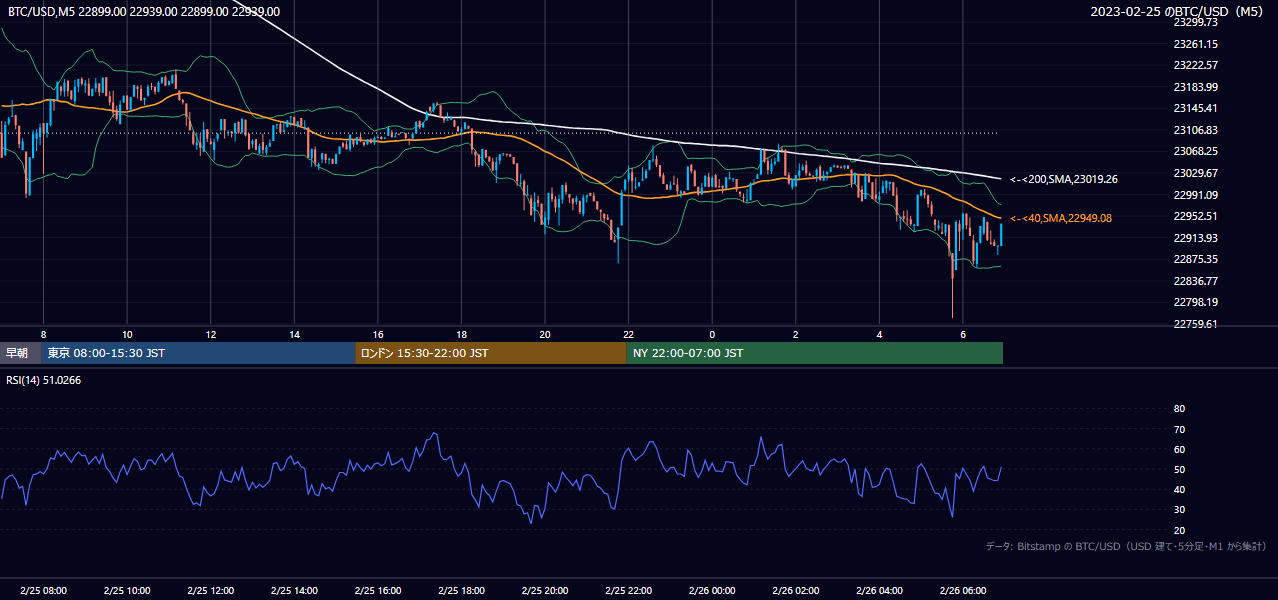 2023年2月25日（土） BTC/USD 5分足チャート