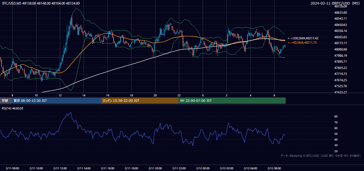 2024年2月11日（日） BTC/USD 5分足チャート