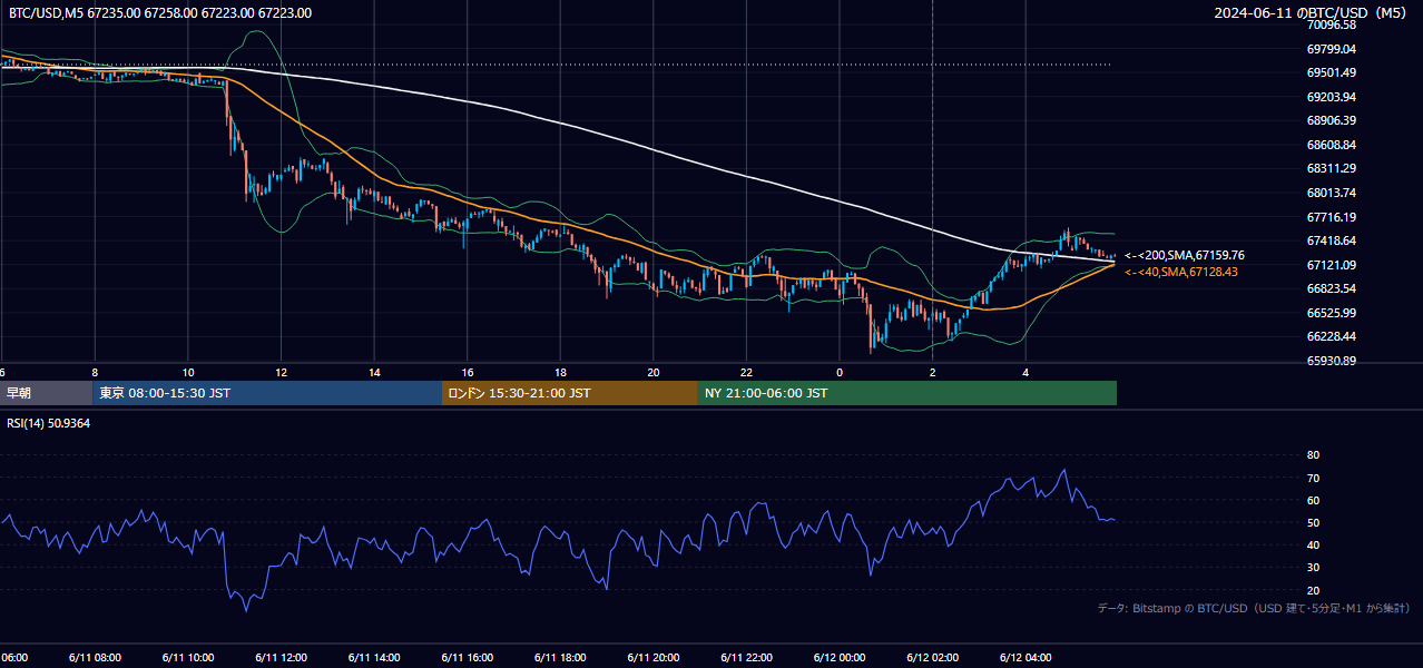 2024年6月11日(火) BTC/USD 5分足チャート