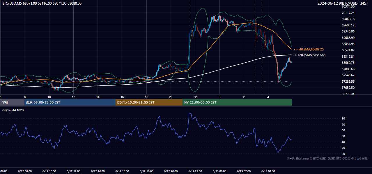 2024年6月12日（水） BTC/USD 5分足チャート