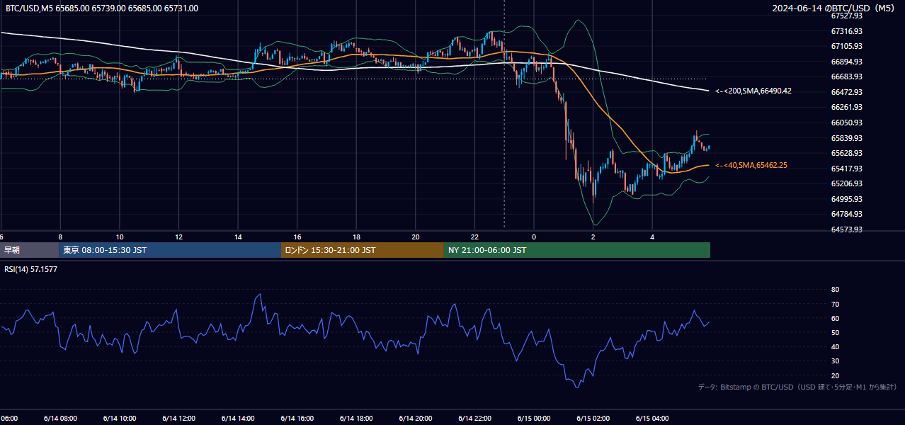 2024年6月14日（金） BTC/USD 5分足チャート