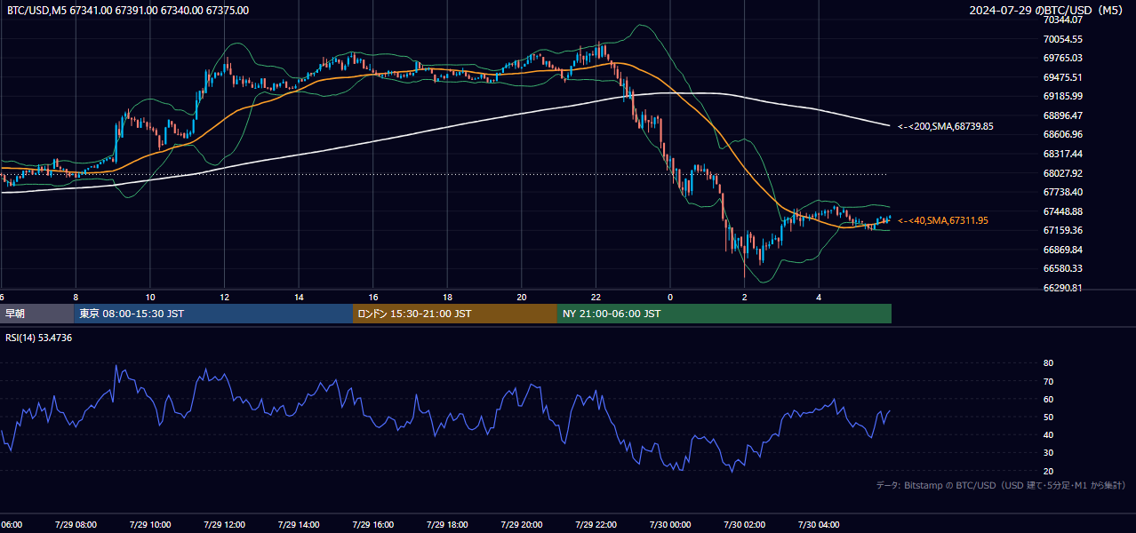 2024年7月29日（月） BTC/USD 5分足チャート