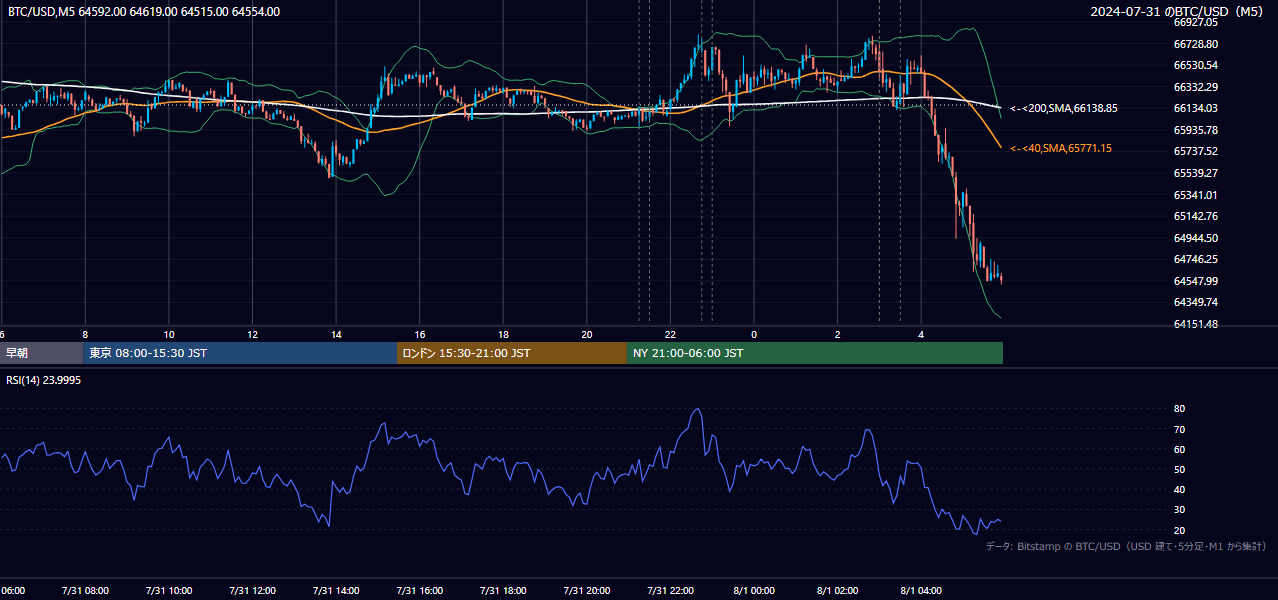 2024年7月31日（水） BTC/USD 5分足チャート