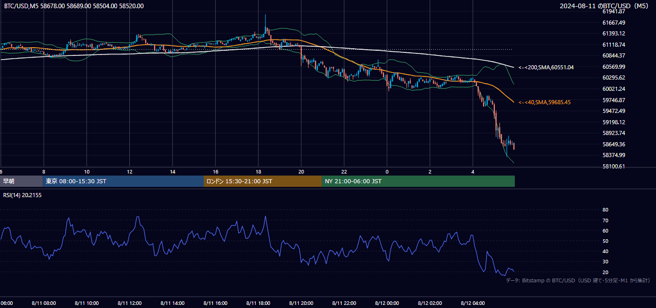 2024年8月11日(日) BTC/USD 5分足チャート