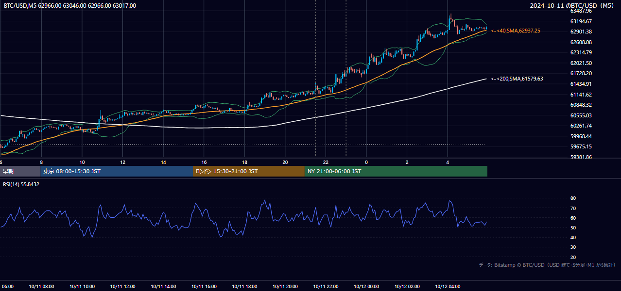 2024年10月11日(金) BTC/USD 5分足チャート