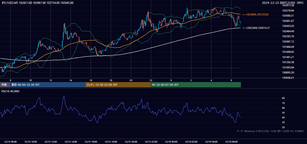 2024年12月15日(日) BTC/USD 5分足チャート