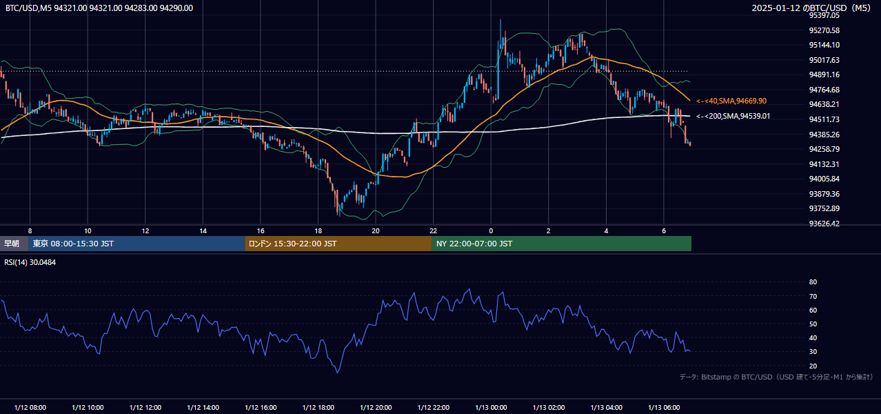 2025年1月12日(日) BTC/USD 5分足チャート