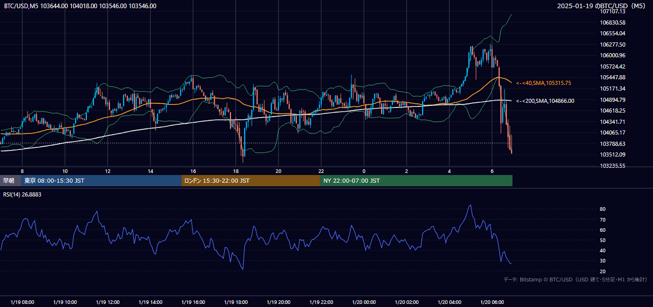 2025年1月19日(日) BTC/USD 5分足チャート
