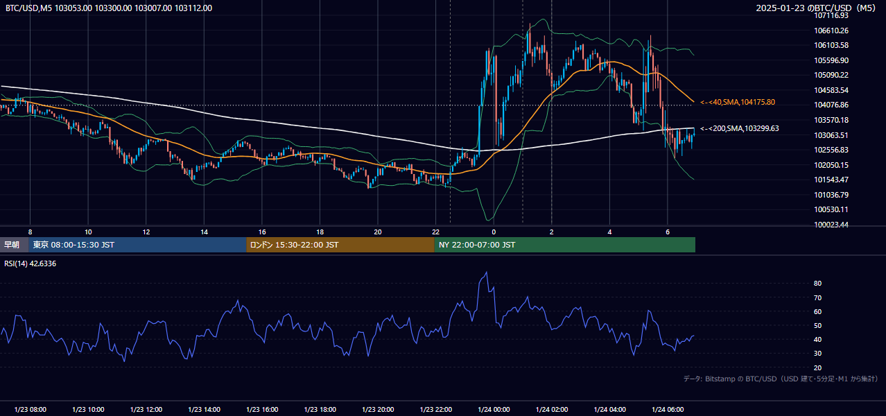 2025年1月23日(木) BTC/USD 5分足チャート