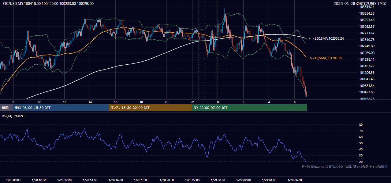 2025年1月28日（火） BTC/USD 5分足チャート