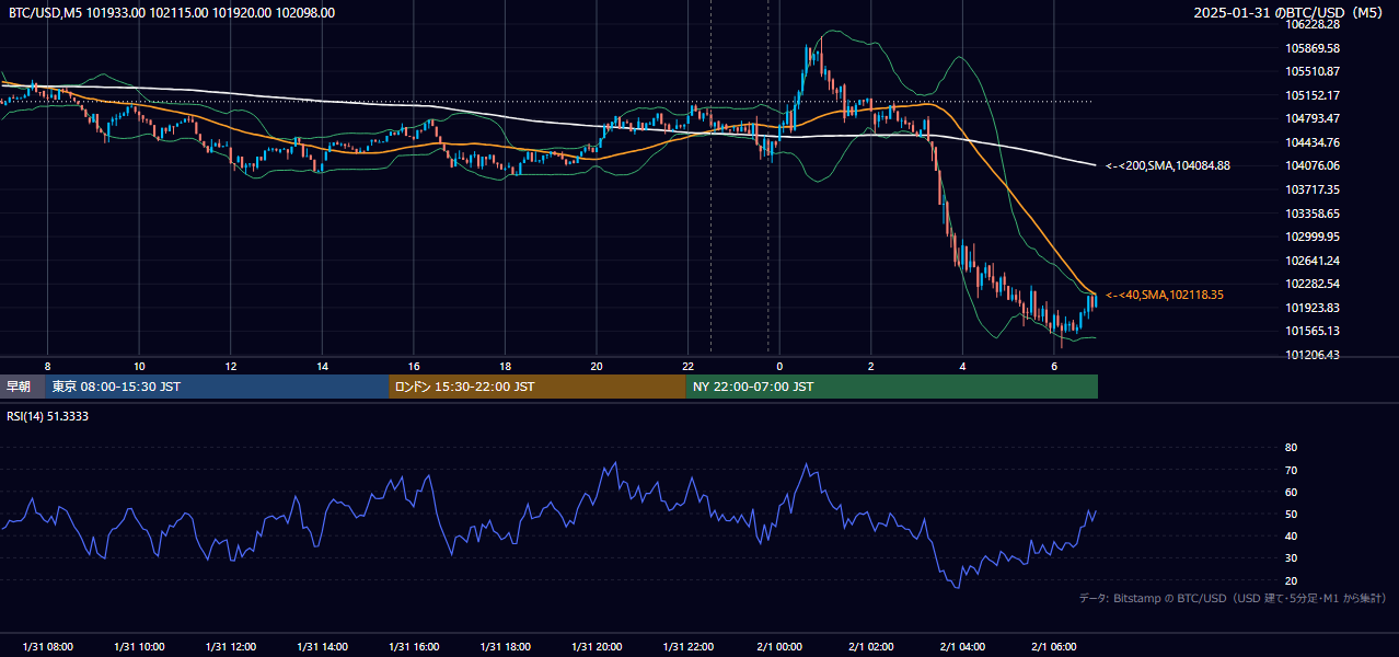 2025年1月31日（金） BTC/USD 5分足チャート