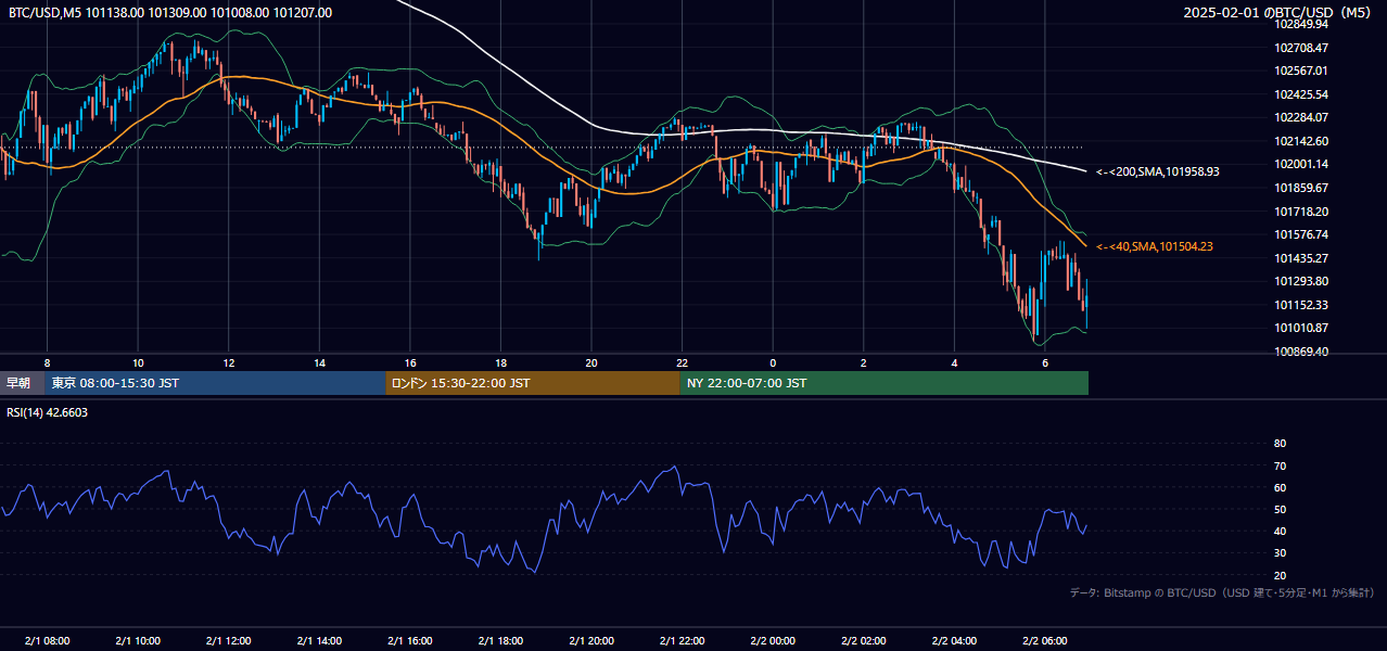 2025年2月1日(土) BTC/USD 5分足チャート