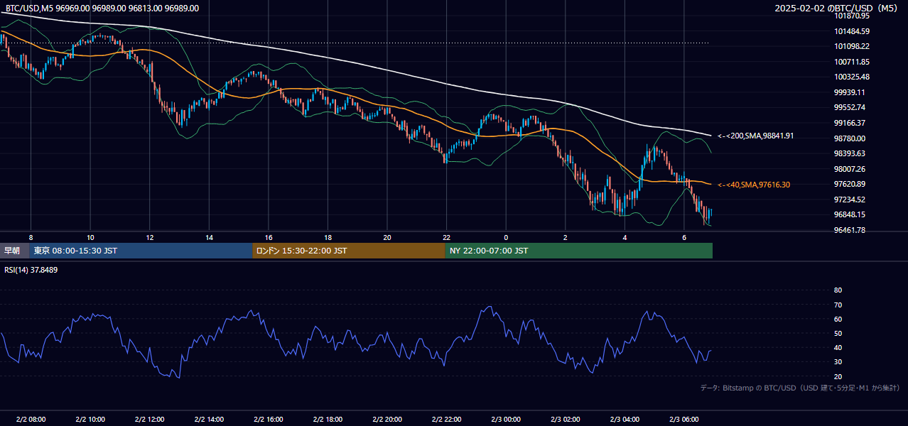 2025年2月2日(日) BTC/USD 5分足チャート