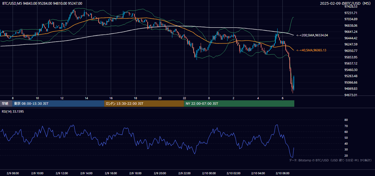 2025年2月9日（日） BTC/USD 5分足チャート