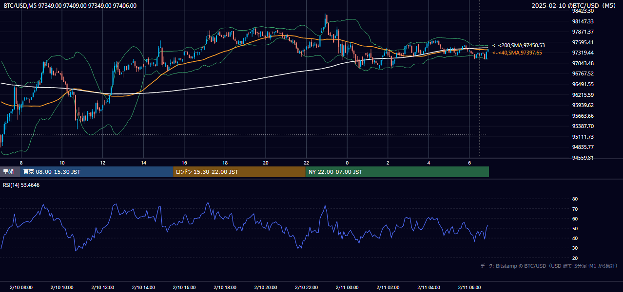 2025年2月10日(月) BTC/USD 5分足チャート