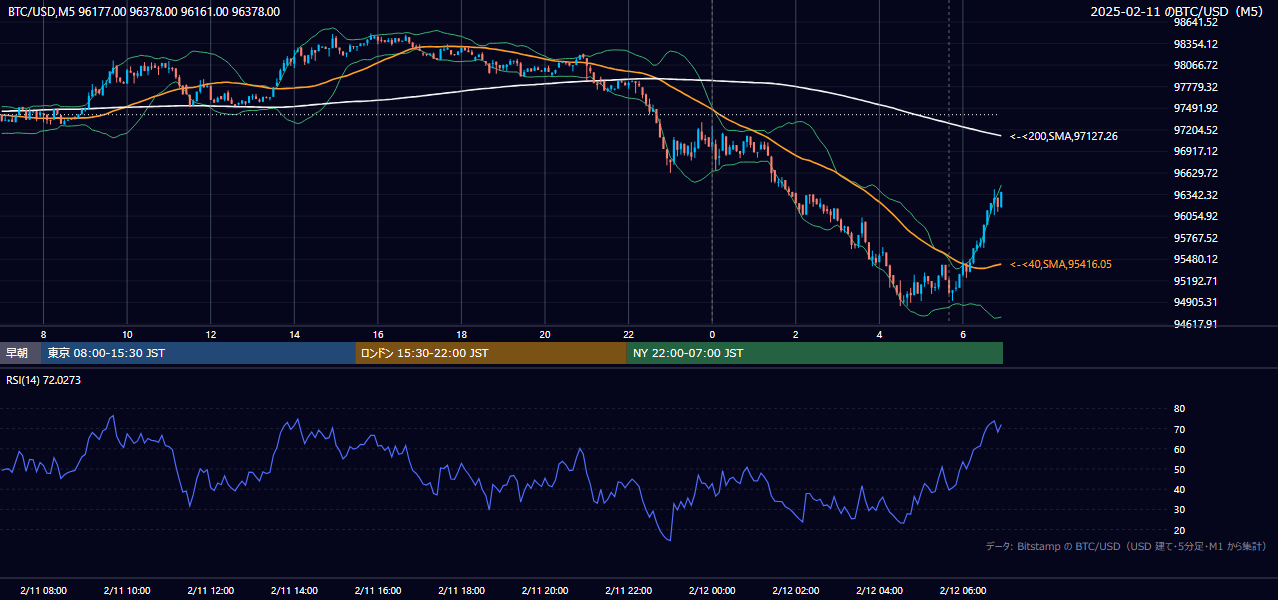 2025年2月11日（火） BTC/USD 5分足チャート