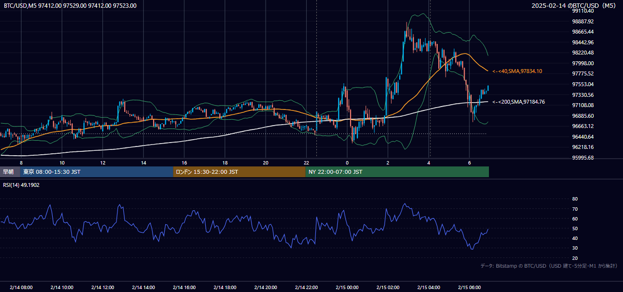 2025年2月14日（金） BTC/USD 5分足チャート