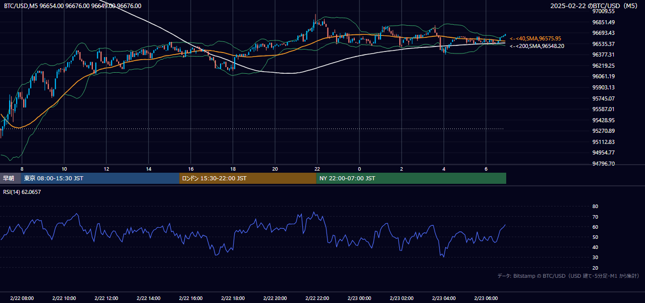 2025年2月22日(土) BTC/USD 5分足チャート