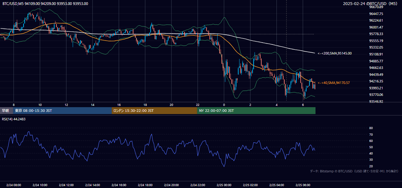 2025年2月24日(月) BTC/USD 5分足チャート