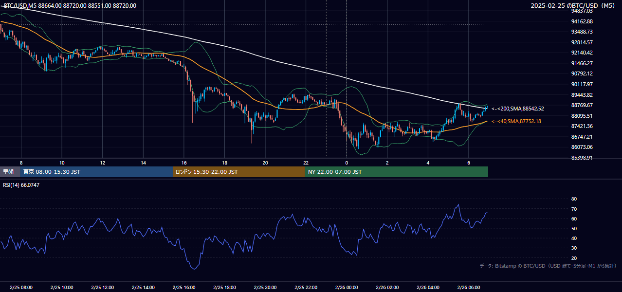 2025年2月25日（火） BTC/USD 5分足チャート