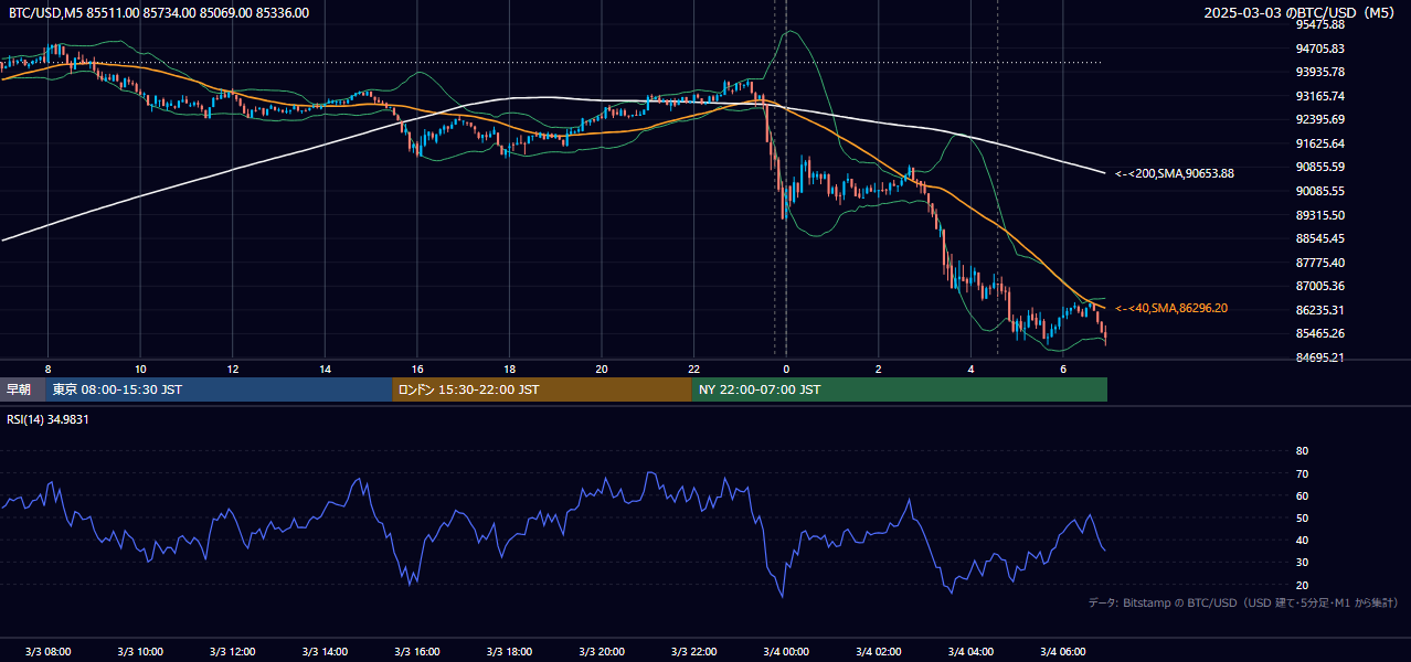 2025年3月3日(月) BTC/USD 5分足チャート