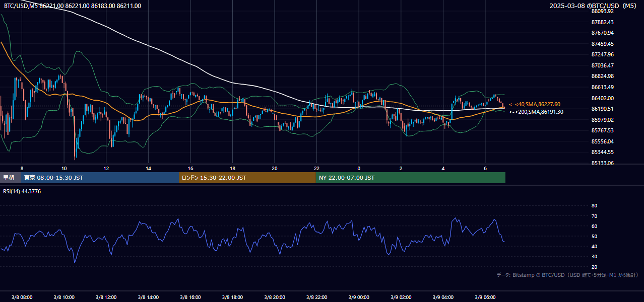2025年3月8日(土) BTC/USD 5分足チャート