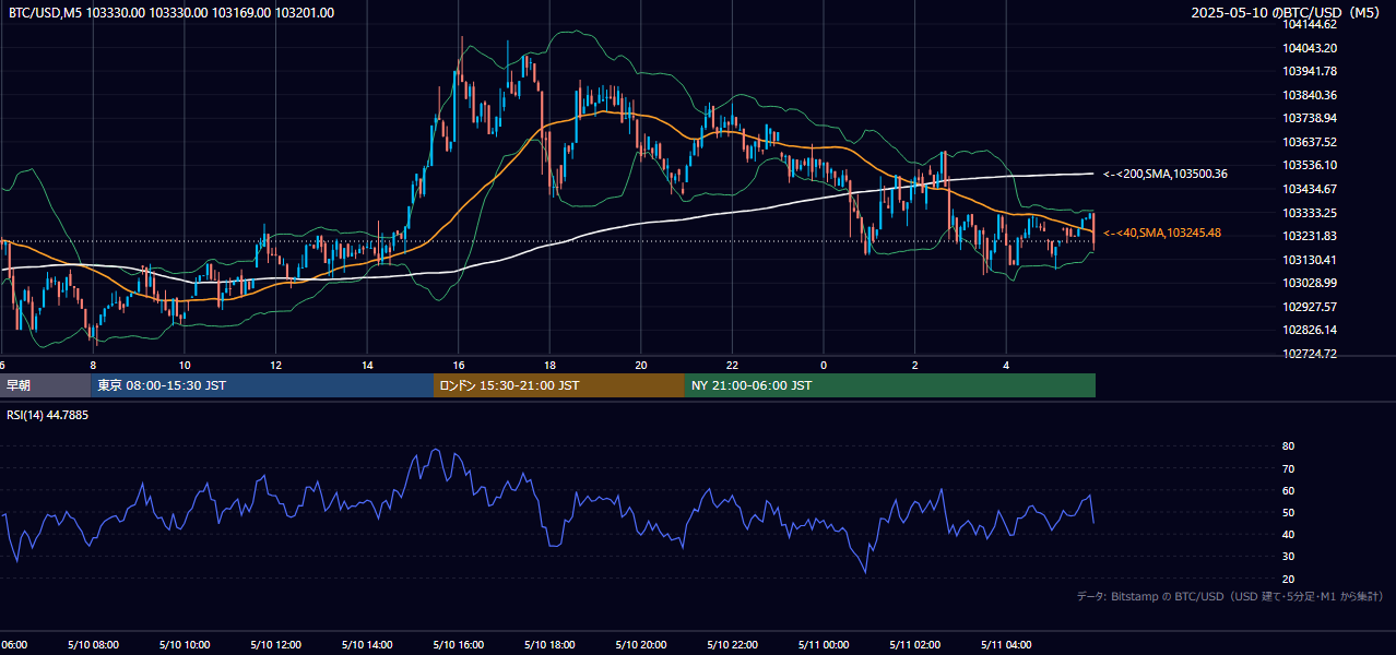 2025年5月10日（土） BTC/USD 5分足チャート