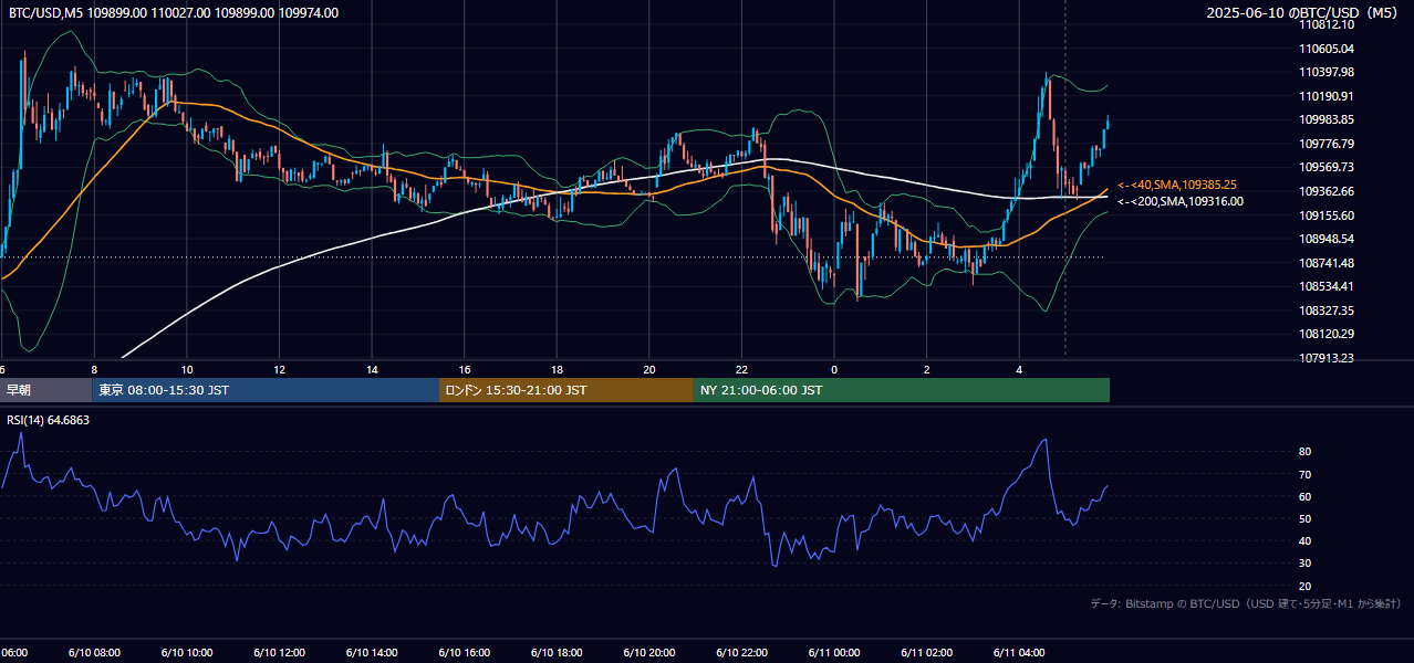 2025年6月10日（火） BTC/USD 5分足チャート